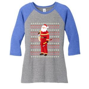 Fire Firefighter Santa Ugly Christmas Xmas Gift Women's Tri-Blend 3/4-Sleeve Raglan Shirt