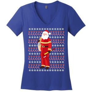 Fire Firefighter Santa Ugly Christmas Xmas Gift Women's V-Neck T-Shirt