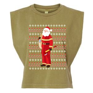 Fire Firefighter Santa Ugly Christmas Xmas Gift Garment-Dyed Women's Muscle Tee