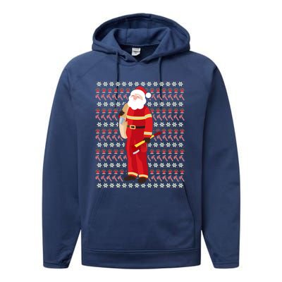 Fire Firefighter Santa Ugly Christmas Xmas Gift Performance Fleece Hoodie