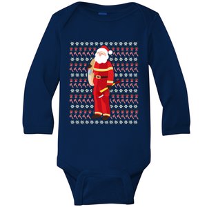 Fire Firefighter Santa Ugly Christmas Xmas Gift Baby Long Sleeve Bodysuit