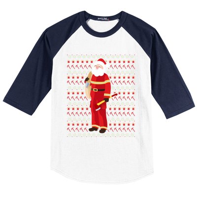 Fire Firefighter Santa Ugly Christmas Xmas Gift Baseball Sleeve Shirt