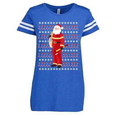 Fire Firefighter Santa Ugly Christmas Xmas Gift Enza Ladies Jersey Football T-Shirt