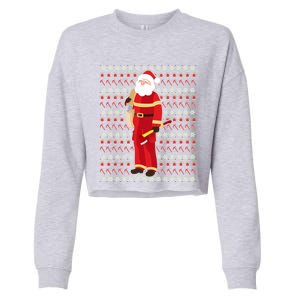 Fire Firefighter Santa Ugly Christmas Xmas Gift Cropped Pullover Crew