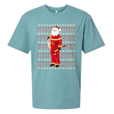 Fire Firefighter Santa Ugly Christmas Xmas Gift Sueded Cloud Jersey T-Shirt