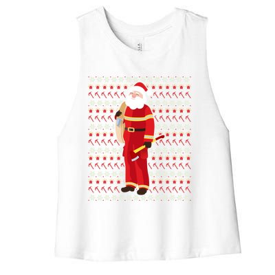 Fire Firefighter Santa Ugly Christmas Xmas Gift Women's Racerback Cropped Tank