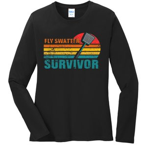 Funny Fly Swatter Survivor Insect Flies Ladies Long Sleeve Shirt