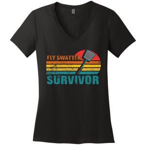 Funny Fly Swatter Survivor Insect Flies Women's V-Neck T-Shirt