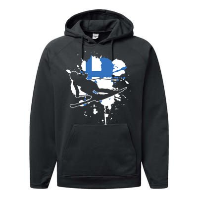 Finland Flag Skier Finnish Alpine Skiing Performance Fleece Hoodie