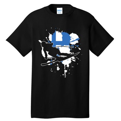 Finland Flag Skier Finnish Alpine Skiing Tall T-Shirt