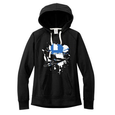 Finland Flag Skier Finnish Alpine Skiing Women's Fleece Hoodie