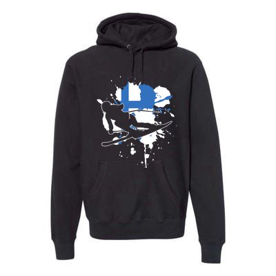 Finland Flag Skier Finnish Alpine Skiing Premium Hoodie