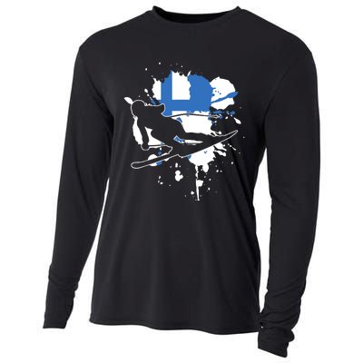 Finland Flag Skier Finnish Alpine Skiing Cooling Performance Long Sleeve Crew