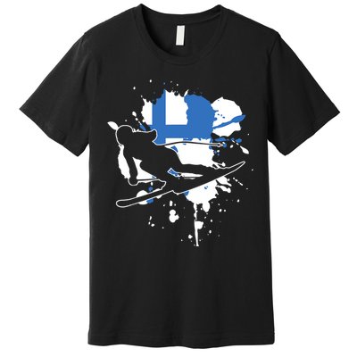 Finland Flag Skier Finnish Alpine Skiing Premium T-Shirt