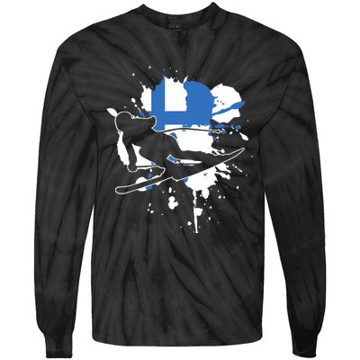 Finland Flag Skier Finnish Alpine Skiing Tie-Dye Long Sleeve Shirt