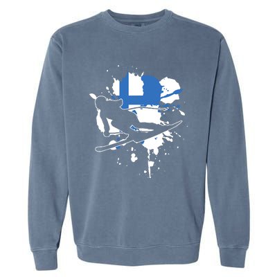 Finland Flag Skier Finnish Alpine Skiing Garment-Dyed Sweatshirt