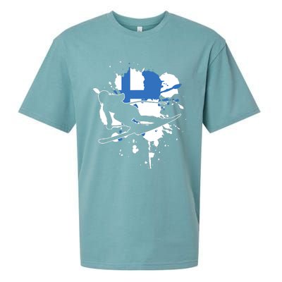 Finland Flag Skier Finnish Alpine Skiing Sueded Cloud Jersey T-Shirt