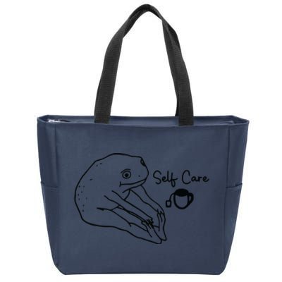 Funny Frog Self Care Retro Zip Tote Bag