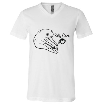 Funny Frog Self Care Retro V-Neck T-Shirt