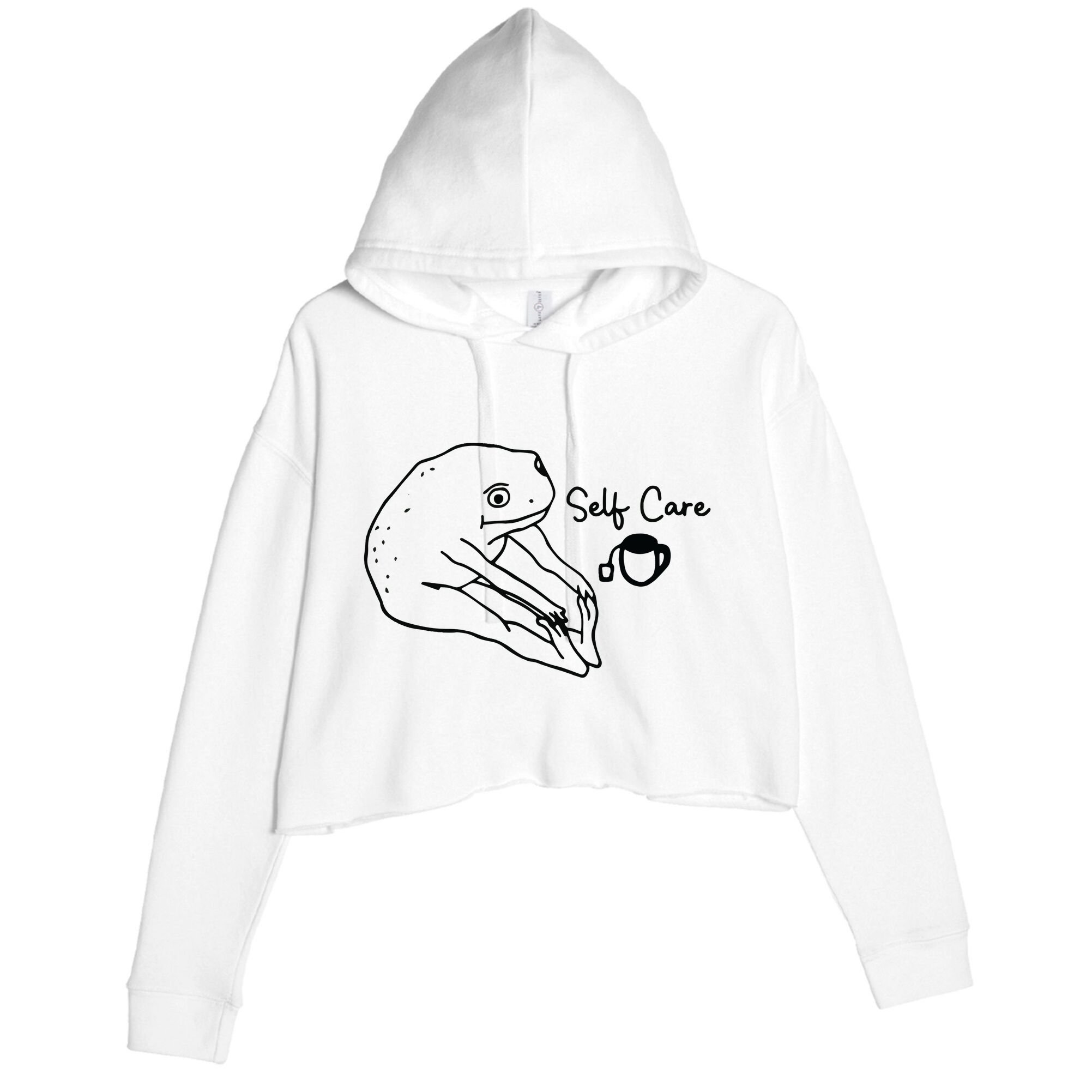 Funny Frog Self Care Retro Crop Fleece Hoodie