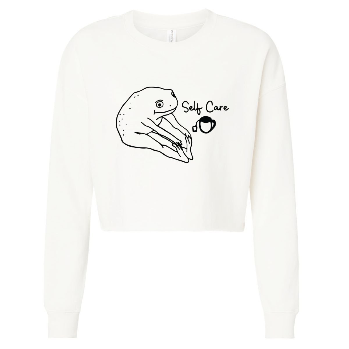 Funny Frog Self Care Retro Cropped Pullover Crew