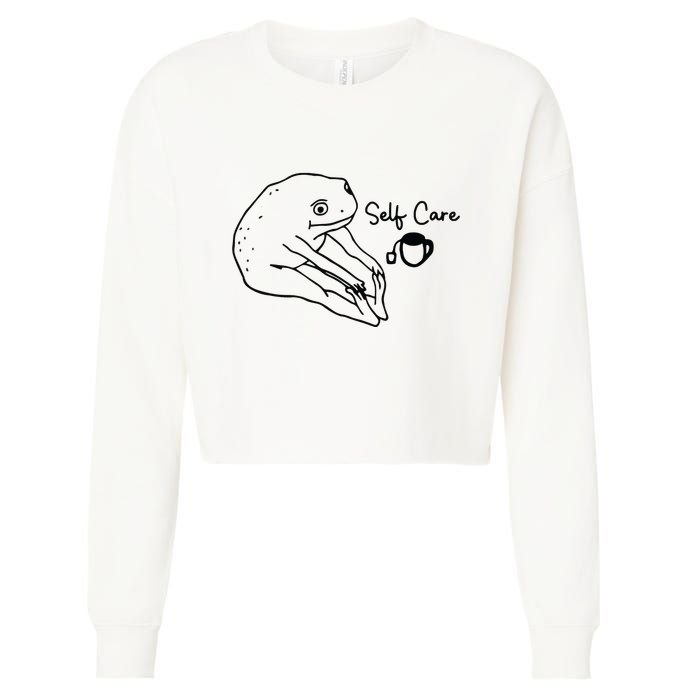 Funny Frog Self Care Retro Cropped Pullover Crew
