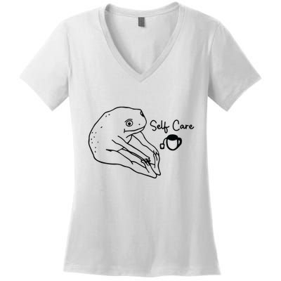 Funny Frog Self Care Retro Women's V-Neck T-Shirt
