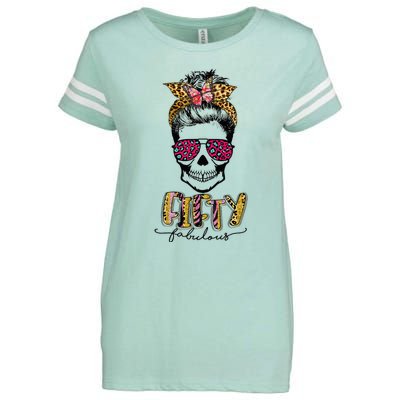 Fifty & Fabulous Sugar Skull Mom 50th Birthday Gifts Enza Ladies Jersey Football T-Shirt