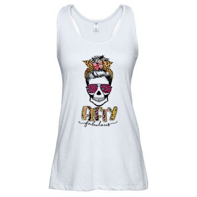 Fifty & Fabulous Sugar Skull Mom 50th Birthday Gifts Ladies Essential Flowy Tank