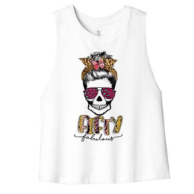 Fifty & Fabulous Sugar Skull Mom 50th Birthday Gifts Women's Racerback Cropped Tank