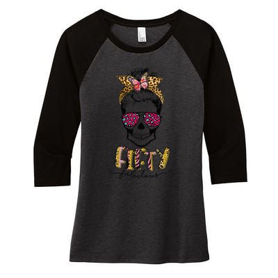 Fifty & Fabulous Sugar Skull Mom 50th Birthday Gifts Women's Tri-Blend 3/4-Sleeve Raglan Shirt