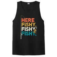 Fishing Funny Saying Vintage Graphic Here Fishy Fisherman PosiCharge Competitor Tank