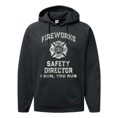 Funny Fireworks Safety Director 4th Of July Pyro Boom Squad Performance Fleece Hoodie