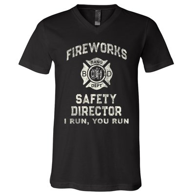 Funny Fireworks Safety Director 4th Of July Pyro Boom Squad V-Neck T-Shirt