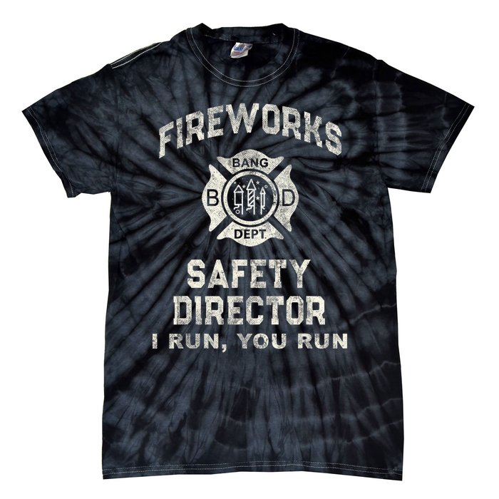 Funny Fireworks Safety Director 4th Of July Pyro Boom Squad Tie-Dye T-Shirt