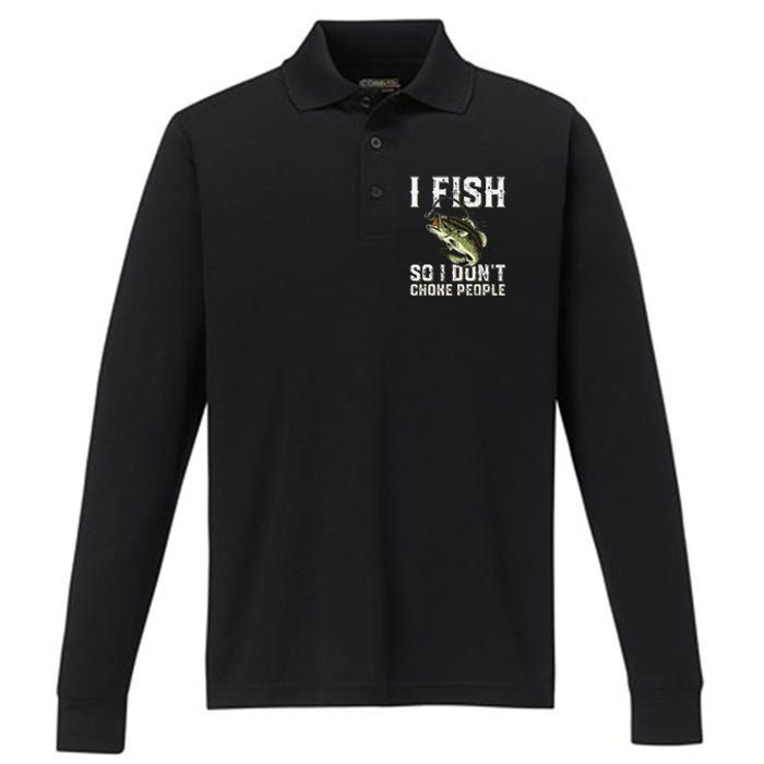 Funny Fishing Saying Performance Long Sleeve Polo