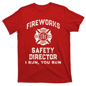 Funny Fireworks Safety Director Firefighter Bang America Red T-Shirt