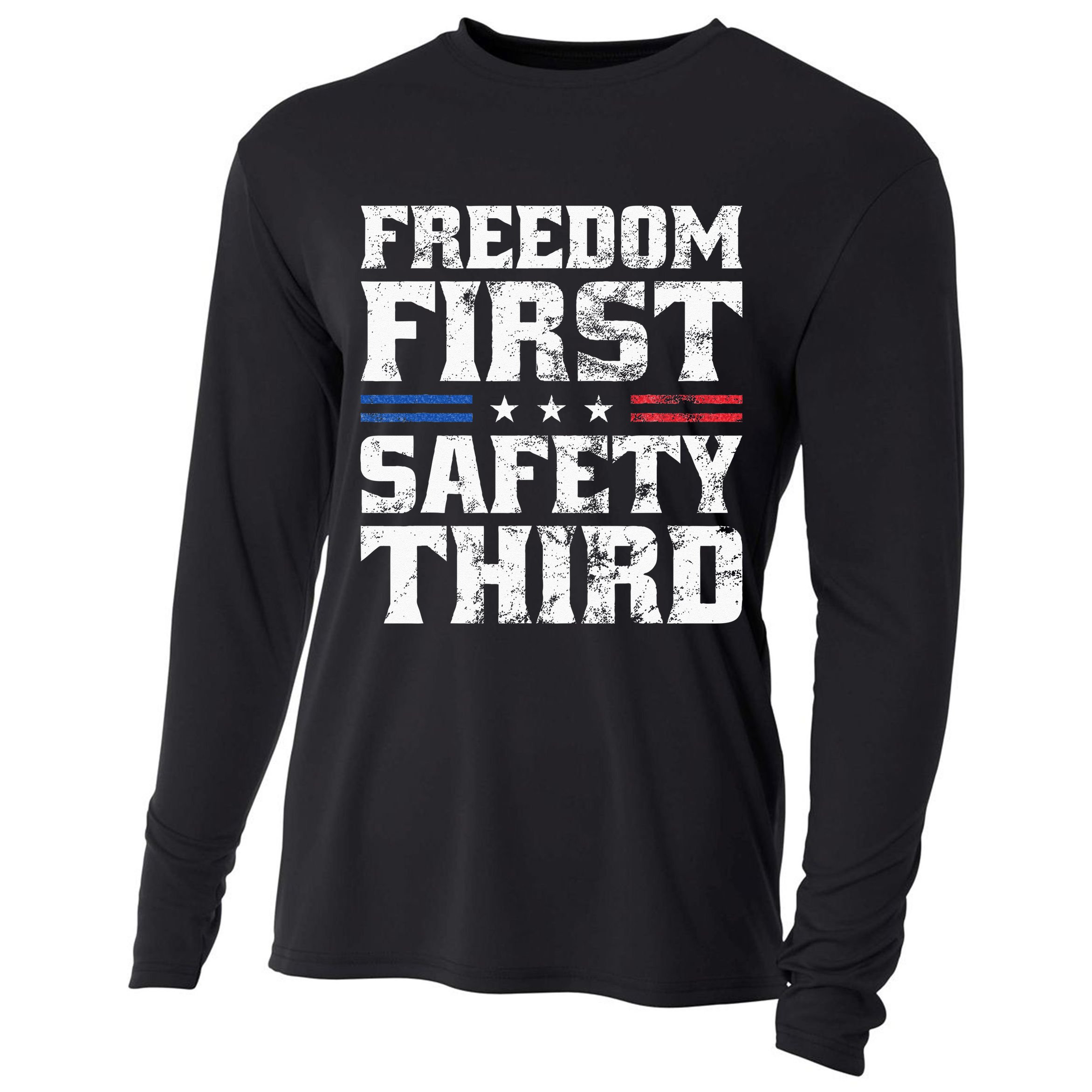 Freedom First Safety Third Fireworks 4th July Patriotic Men Cooling Performance Long Sleeve Crew