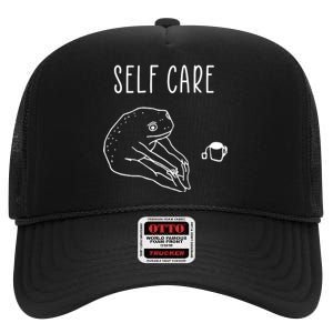 Funny Frog Self Care Yoga High Crown Mesh Back Trucker Hat