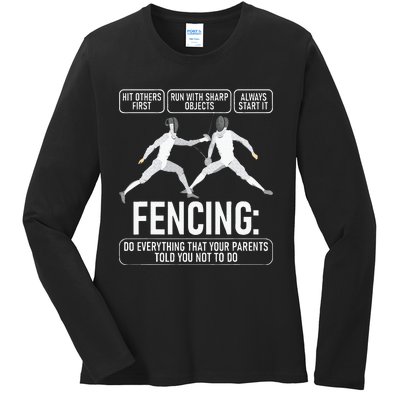 Fencing Fencer Swordsman Swordmanship Sabre Epee Ladies Long Sleeve Shirt