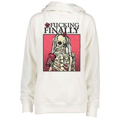 Fucking Finally Sugar Skull Bride Engagement Bride Squad Womens Funnel Neck Pullover Hood