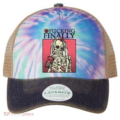 Fucking Finally Sugar Skull Bride Engagement Bride Squad Legacy Tie Dye Trucker Hat