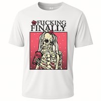 Fucking Finally Sugar Skull Bride Engagement Bride Squad Cooling Performance Crew T-Shirt