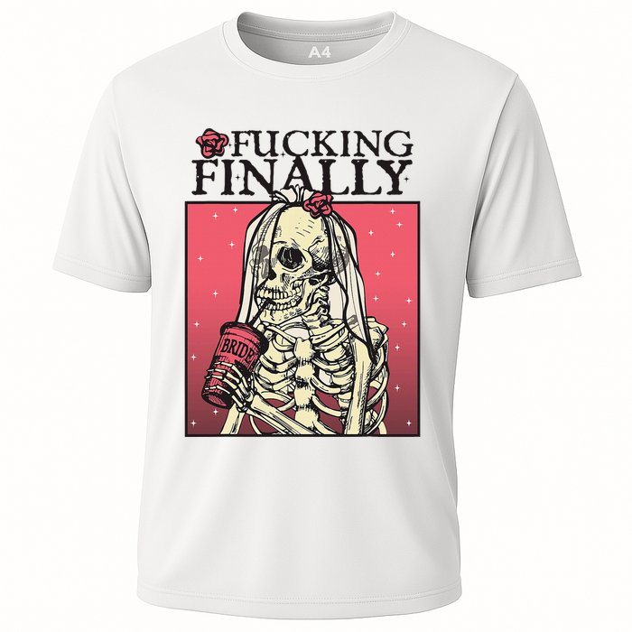Fucking Finally Sugar Skull Bride Engagement Bride Squad Cooling Performance Crew T-Shirt