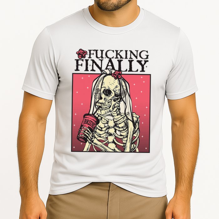 Fucking Finally Sugar Skull Bride Engagement Bride Squad Cooling Performance Crew T-Shirt
