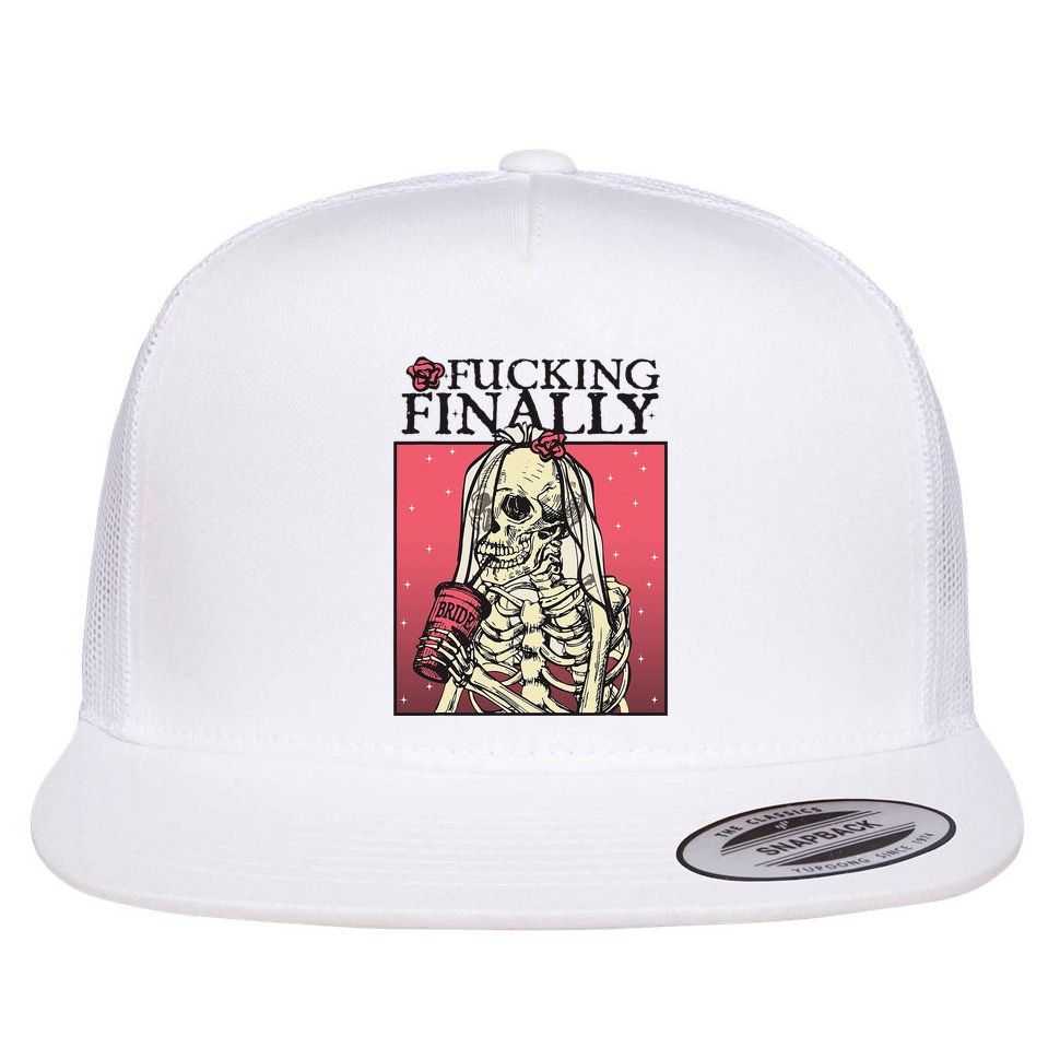 Fucking Finally Sugar Skull Bride Engagement Bride Squad Flat Bill Trucker Hat