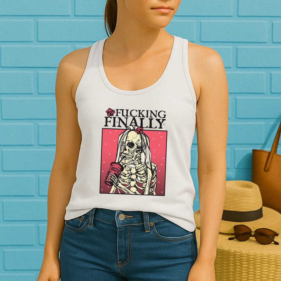 Fucking Finally Sugar Skull Bride Engagement Bride Squad Womens Tank Top