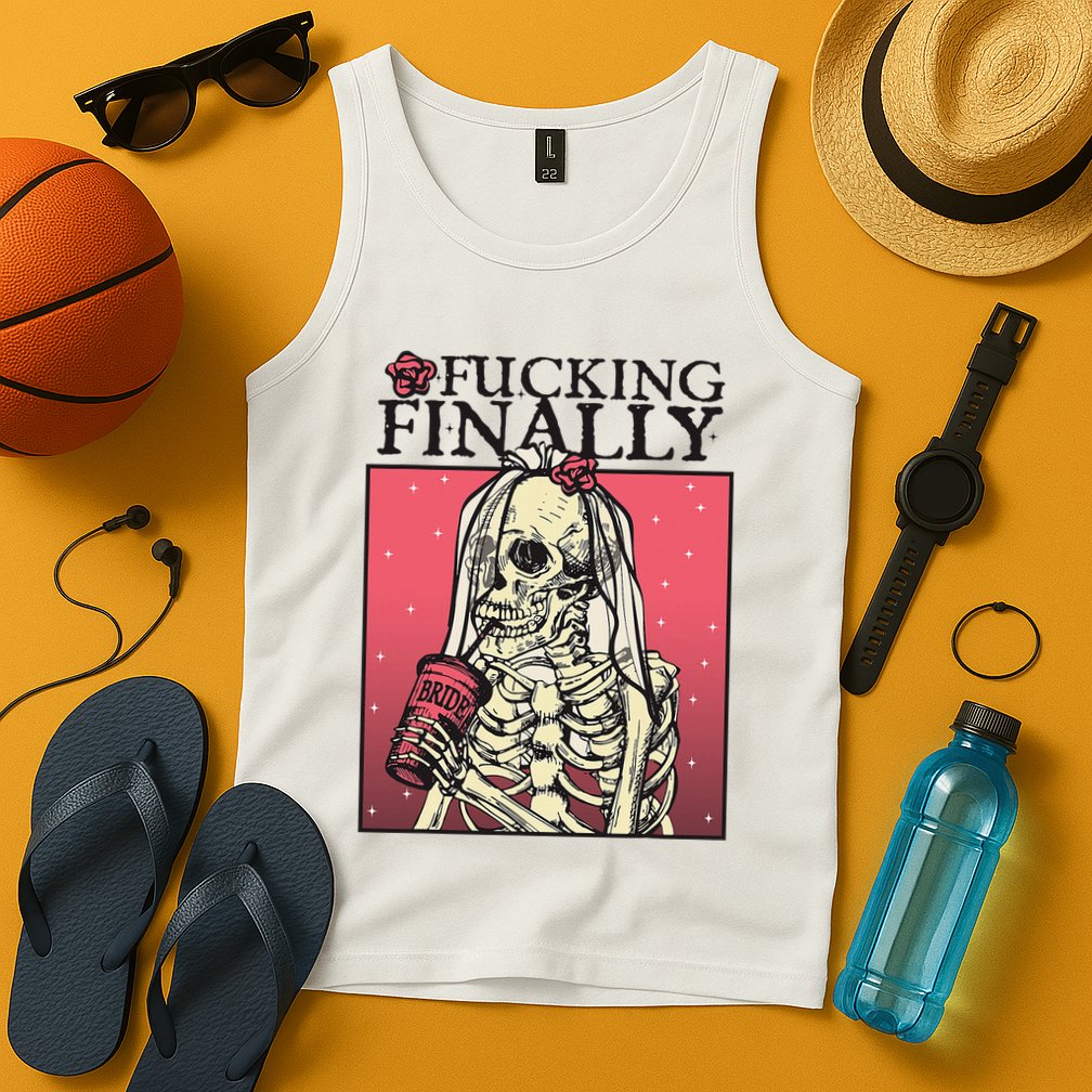 Fucking Finally Sugar Skull Bride Engagement Bride Squad Tank Top