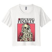 Fucking Finally Sugar Skull Bride Engagement Bride Squad Women's Crop Top Tee