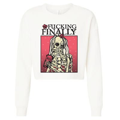 Fucking Finally Sugar Skull Bride Engagement Bride Squad Cropped Pullover Crew
